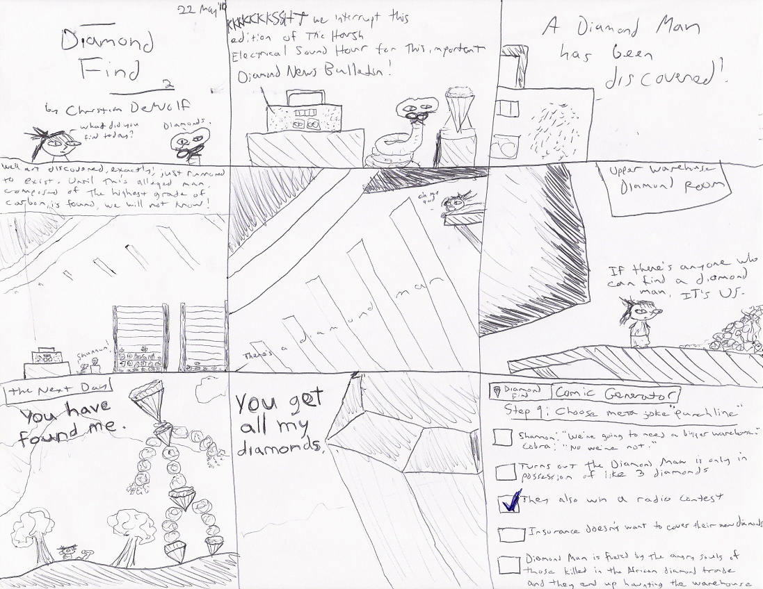 A Diamond Find comic. Shannon and Cobra find an enormous Diamond Man who gives them all his diamonds, and then they also win a radio contest.